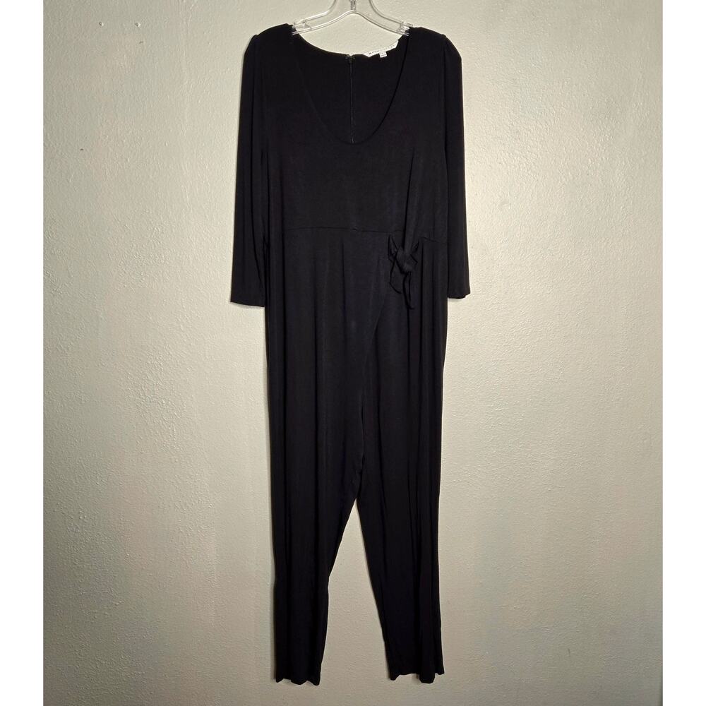 Minimalist Relaxed Stretchy Jersey Knit 3/4 Sleeve Maternity Jumpsuit Black XL